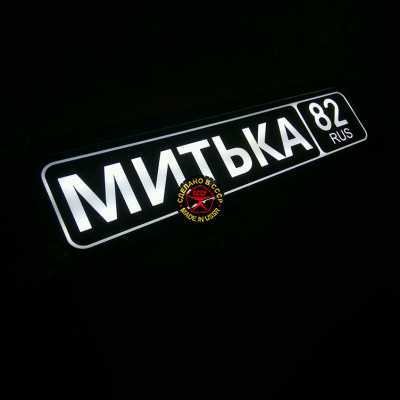 Светящаяся табличка Митька 82 RUS,брату,любимому,подарок,купить,заказать,доставка,установка,тюнинг,проектор,логотип,подсветка,led,tuning,светодиодный,оплата,самовывоз,эмблема,logo,car