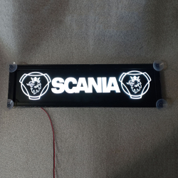 Светодиодная, светящаяся табличка Scania. Светящуюся эмблему Scania neon крепят под стекло, свет излучаемый светодиодами от логотипа будет виден за пределами автомобиля через ветровое стекло. Встречные автомобили и грузовики оценят ВАШУ любовь и признание