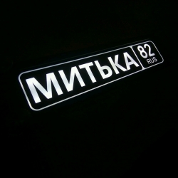 Светящаяся табличка Митька 82 RUS,брату,любимому,подарок,купить,заказать,доставка,установка,тюнинг,проектор,логотип,подсветка,led,tuning,светодиодный,оплата,самовывоз,эмблема,logo,car